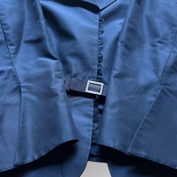 Rickie Freeman Teri Jon Size 16 Black Silk Wool Blend Corset Bow Blazer Jacket - Picture 9 of 11